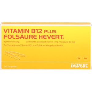 VITAMIN B12 PLUS Folsäure Hevert a 2 ml Ampullen Produktbild