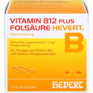 VITAMIN B12 PLUS Folsäure Hevert a 2 ml Ampullen Produktbild