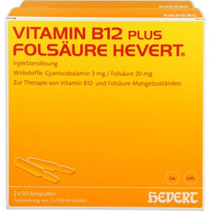 VITAMIN B12 PLUS Folsäure Hevert a 2 ml Ampullen Produktbild