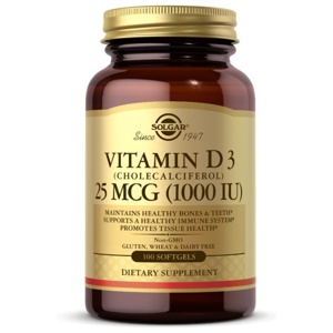 Vitamin D3 25 mcg (1000 IU) 100 Weichkapseln Solgar Produktbild