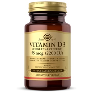 Vitamin D3 (Cholecalciferol) 2200 IU (55 mcg) 50 pflanzliche Kapseln Solgar Produktbild