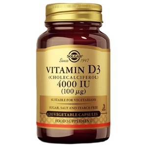Vitamin D3 (Cholecalciferol) 4000 IE (100 mcg) 120 pflanzliche Kapseln Solgar Produktbild