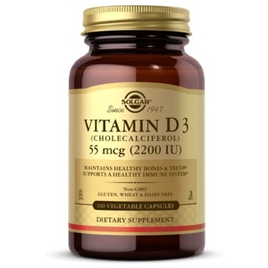 Vitamin D3 (Cholecalciferol) 55 mcg (2.200 IU) 100 pflanzliche Kapseln Solgar Produktbild