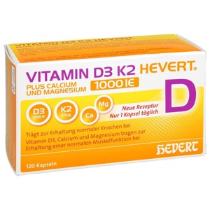 Vitamin D3 K2 HEVERT 1000 I.E. 120 St Kapseln Produktbild