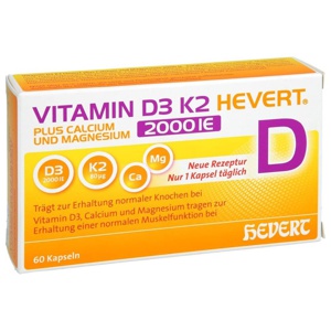 Vitamin D3 K2 HEVERT 2000 I.E. 60 St Kapseln Produktbild