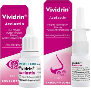 Vividrin Azelastin Kombipackung 1 x á 0,5 mg/ml Augentropfen und 1x á 1 mg/ml Nasenspray, Lösung Azelastinhydrochlorid, 1 St Produktbild