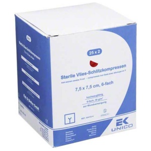 VLIES-SCHLITZKOMPRESSEN steril 7,5x7,5 cm 6fach Produktbild
