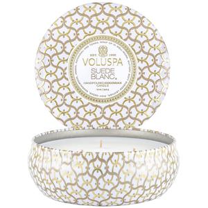 Voluspa 3-Wick Tin Candle Suede Blanc 40h produkt bild