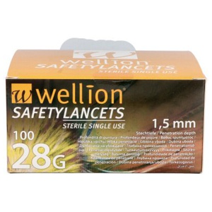 Wellion Safetylancets 28 G Sicherheitseinmallanz. Produktbild
