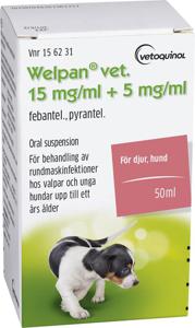Welpan vet. oral suspension 5 mg/ml+15 mg/ml 50 ml produkt bild