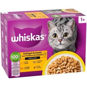 Whiskas Multipack 1+ Geflügel Auswahl in Sauce 12 x 85g Produktbild