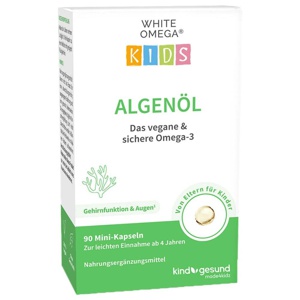 WHITE OMEGA KIDS ALGENÖL Das vegane & sichere Omega-3 90 St Weichkapseln Produktbild