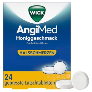 WICK Angimed Honiggeschmack 5 mg / 1 mg Lutschtabletten, 24 St Lutschtabletten Produktbild