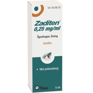 Zaditen Ögondroppar, lösning 0,25 mg/ml Ketotifen 5 milliliter produkt bild