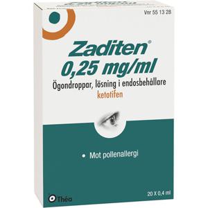 Zaditen, ögondroppar, lösning i endosbehållare 0,25 mg/ml 20 x 0,4 ml produkt bild