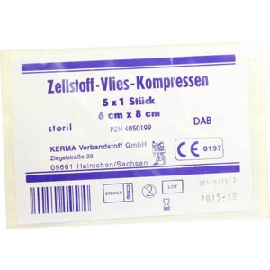 ZELLSTOFF VLIES KOMPRESSEN 6x8 cm steril 5X1 St Kompressen Produktbild