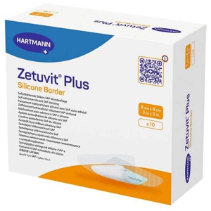 Zetuvit Plus Silicone Border 8x8 cm, 10 St Kompressen Produktbild