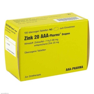 Zink 20 AAA Pharma Dragees, 100 St Überzogene Tabletten Produktbild
