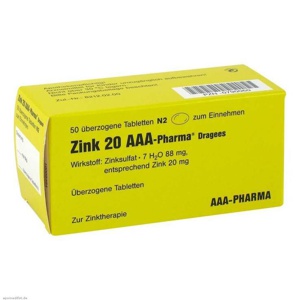 Zink 20 AAA Pharma Dragees, 50 St Überzogene Tabletten Produktbild