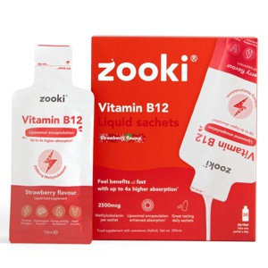 Zooki Liposomal Vitamin B12 2500mcg, Strawberry Flavour - 30x10ml Liquid Sachets product image