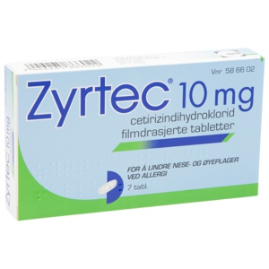 Zyrtec 10 mg tabletter 7 stk produktbilde